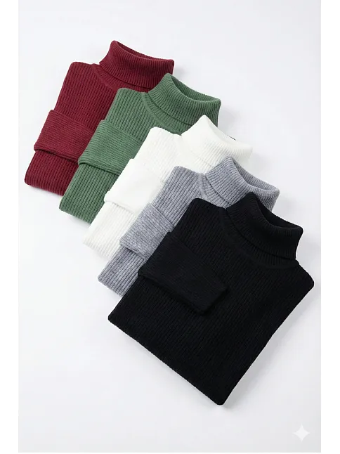 5'li Siyah, Beyaz, Bordo, Gri, Haki Unisex Kaşkorse Boğazlı Full Likralı Fitilli Body Kazak