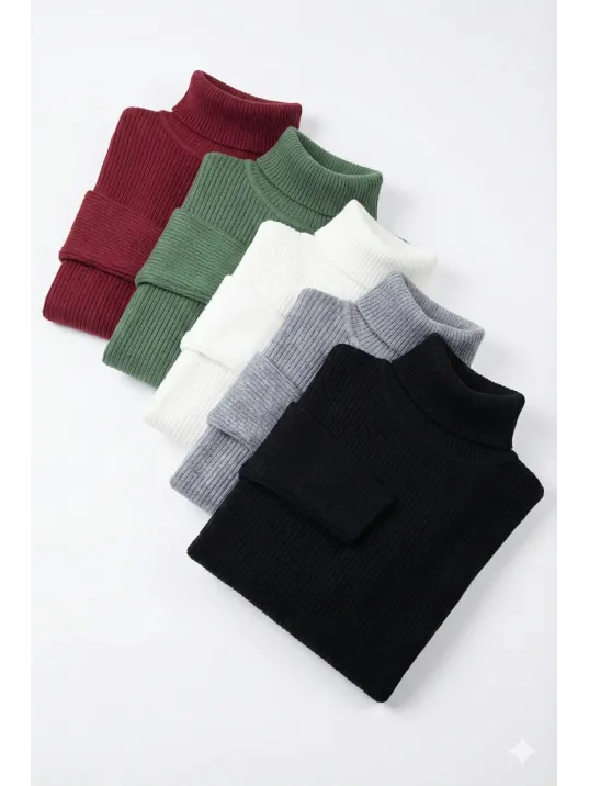 5'li Siyah, Beyaz, Bordo, Gri, Haki Unisex Kaşkorse Boğazlı Full Likralı Fitilli Body Kazak 5'li Siyah, Beyaz, Bordo, Gri, Haki Unisex Kaşkorse Boğazlı Full Likralı Fitilli Body Kazak