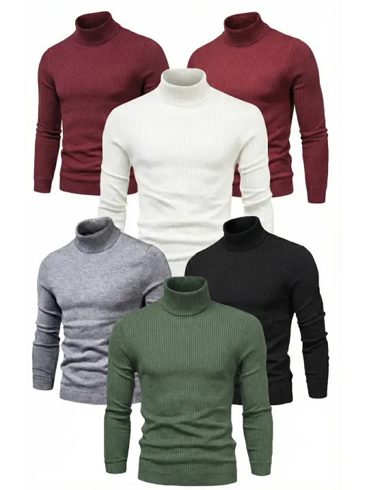 6'lı Siyah, Beyaz, Bordo, Gri, Haki Unisex Kaşkorse Boğazlı Full Likralı Fitilli Body Kazak