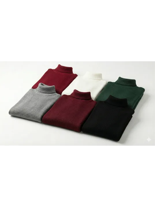 6'lı Siyah, Beyaz, Bordo, Gri, Haki Unisex Kaşkorse Boğazlı Full Likralı Fitilli Body Kazak