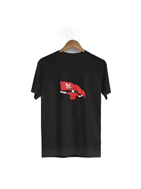 1 Mayıs Emekçilerimiz İçin Tişört Özel Tasarım Bayraklı Emekçi Baskılı T-shirt - Siyah