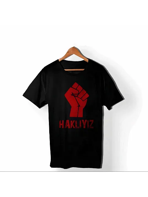 1 Mayıs Emekçilerimiz İçin Özel Tasarım Haklıyız Baskılı T-shirt - Siyah