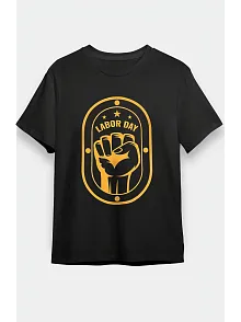 1 Mayıs Emekçilerimiz İçin Tişört Özel Tasarım Labor Day Baskılı T-shirt - Siyah