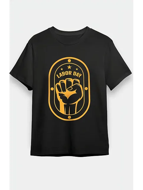 1 Mayıs Emekçilerimiz İçin Tişört Özel Tasarım Labor Day Baskılı T-shirt - Siyah