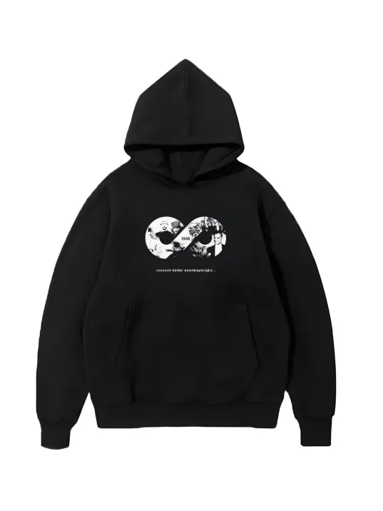 10 Kasıma Özel Üç İplik Kapüşonlu Baskılı SweatShirt - Siyah 10 Kasıma Özel Üç İplik Kapüşonlu Baskılı SweatShirt - Siyah