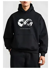 10 Kasıma Özel Üç İplik Kapüşonlu Baskılı Sweatshirt - Siyah
