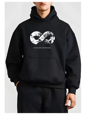 10 Kasıma Özel Üç İplik Kapüşonlu Baskılı SweatShirt - Siyah 10 Kasıma Özel Üç İplik Kapüşonlu Baskılı SweatShirt - Siyah