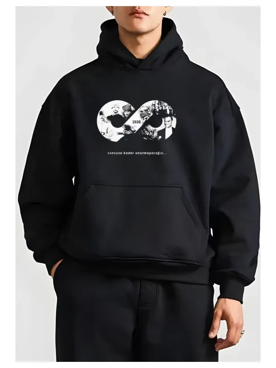 10 Kasıma Özel Üç İplik Kapüşonlu Baskılı SweatShirt - Siyah 10 Kasıma Özel Üç İplik Kapüşonlu Baskılı SweatShirt - Siyah