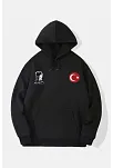10 Kasıma Özel Üç İplik Kapüşonlu Baskılı Sweatshirt - Siyah