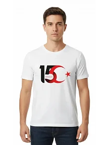 15 Temmuz Demokrasi Ve Milli Birlik Günü Ay Yıldız Baskılı T-shirt - Beyaz