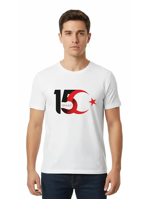 15 Temmuz Demokrasi Ve Milli Birlik Günü Ay Yıldız Baskılı T-shirt - Beyaz 15 Temmuz Demokrasi Ve Milli Birlik Günü Ay Yıldız Baskılı T-shirt - Beyaz