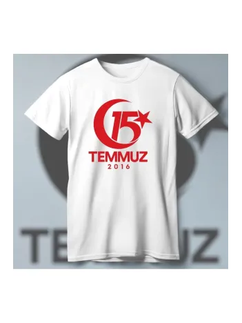 15 Temmuza Özel Tasarım 2016 Baskılı T-shirt - Beyaz