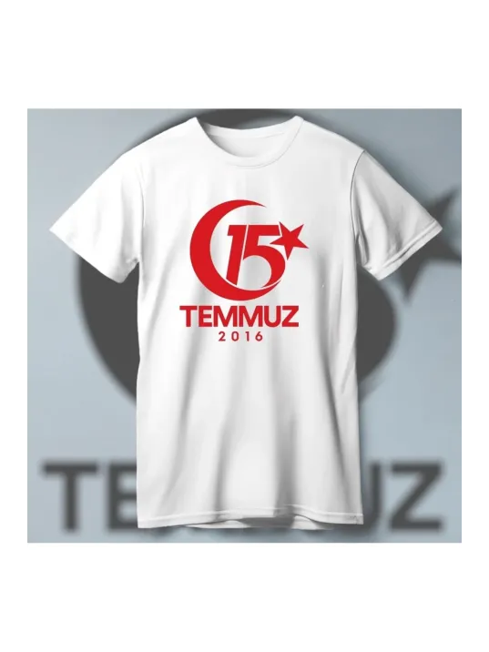 15 Temmuza Özel Tasarım 2016 Baskılı T-shirt - Beyaz