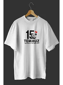 15 Temmuza Özel Tasarım Baskılı T-shirt - Beyaz