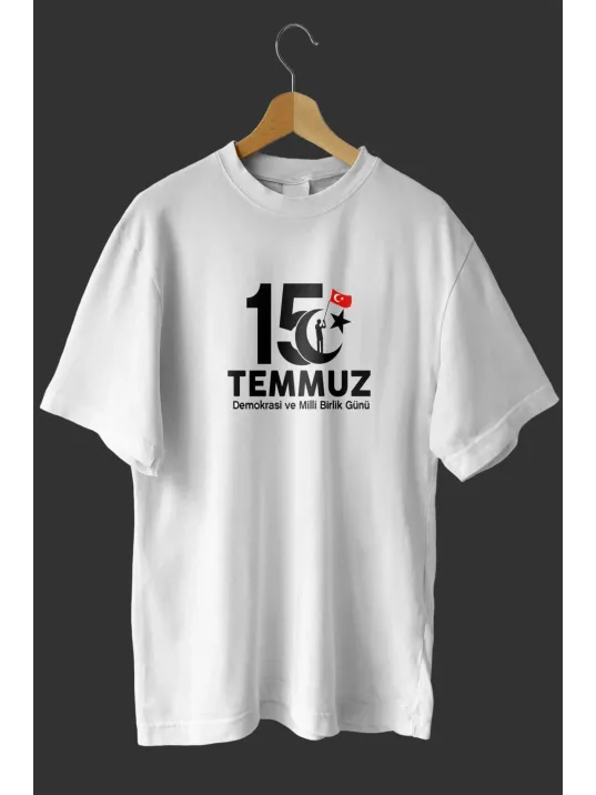 15 Temmuza Özel Tasarım Baskılı T-shirt - Beyaz