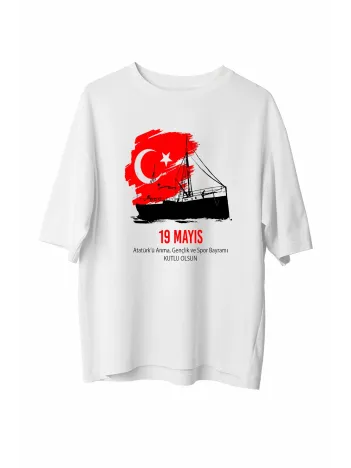 19 Mayıs 20/1 Unisex Baskılı T-shirt - Beyaz