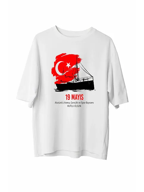 19 Mayıs 20/1 Unisex Baskılı T-shirt - Beyaz