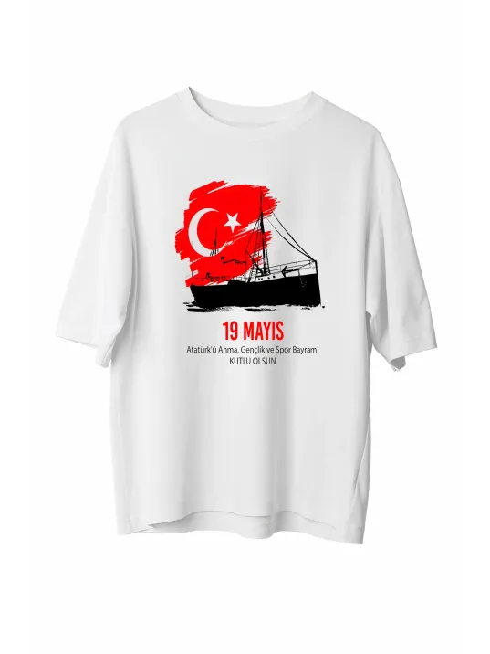 19 Mayıs 20/1 Unisex Baskılı T-shirt - Beyaz