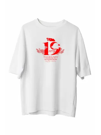 19 Mayıs Unisex Baskılı T-shirt - Beyaz