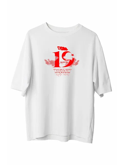 19 Mayıs Unisex Baskılı T-shirt - Beyaz