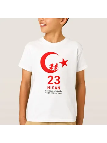 23 Nisan Çocuk Bayramı Baskılı Özel T-shirt - Beyaz