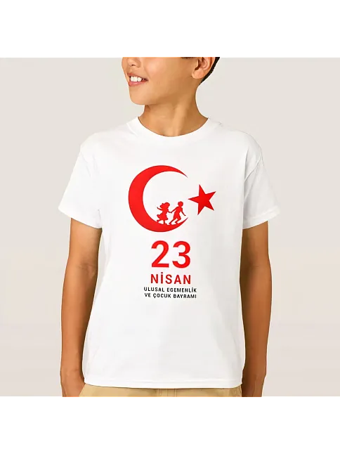 23 Nisan Çocuk Bayramı Baskılı Özel T-shirt - Beyaz