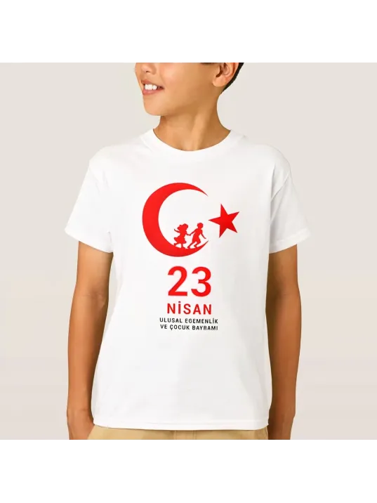 23 Nisan Çocuk Bayramı Baskılı Özel T-shirt - Beyaz
