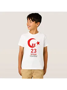 23 Nisan Çocuk Bayramı Baskılı Özel T-shirt - Beyaz