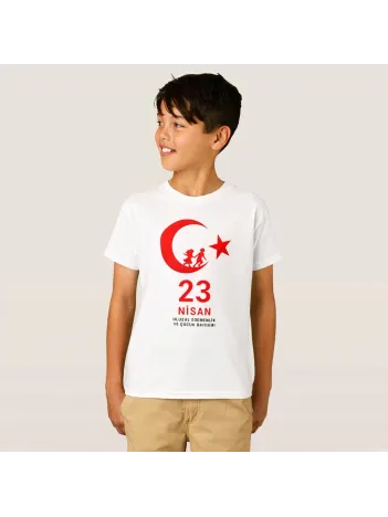 23 Nisan Çocuk Bayramı Baskılı Özel T-shirt - Beyaz
