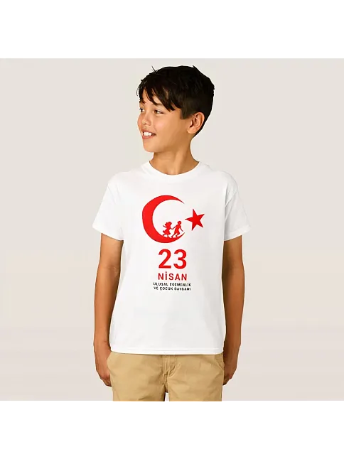 23 Nisan Çocuk Bayramı Baskılı Özel T-shirt - Beyaz