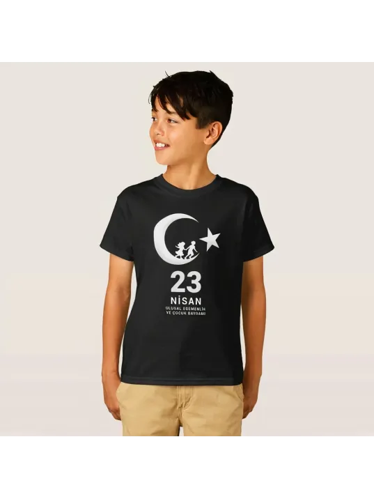 23 Nisan Çocuk Bayramı Baskılı Özel T-shirt - Siyah