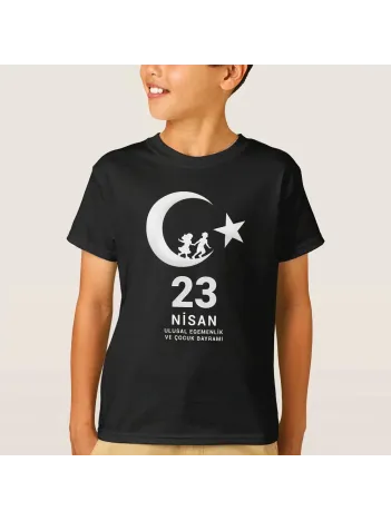 23 Nisan Çocuk Bayramı Baskılı Özel T-shirt - Siyah