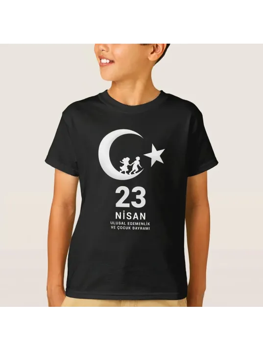 23 Nisan Çocuk Bayramı Baskılı Özel T-shirt - Siyah