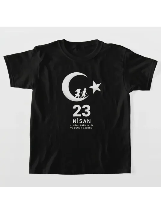23 Nisan Çocuk Bayramı Baskılı Özel T-shirt - Siyah
