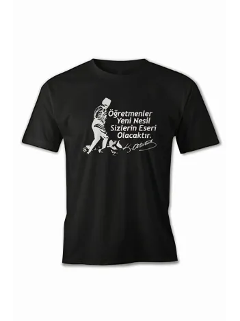 24 Kasım Öğretmenler Baskılı T-shirt - Siyah
