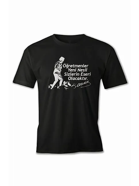 24 Kasım Öğretmenler Baskılı T-shirt - Siyah