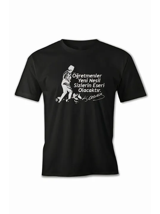 24 Kasım Öğretmenler Baskılı T-shirt - Siyah