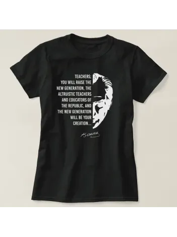 24 Kasım Öğretmenler Günü Baskılı T-shirt - Siyah