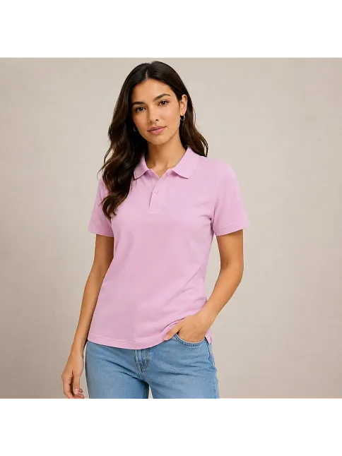 2'li Kadın Polo Yaka Pike Kumaş Düğmeli Basic Tişört Günlük Rahat Kesim - Beyaz, Pembe