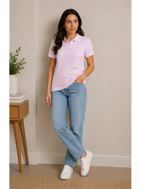 2'li Kadın Polo Yaka Pike Kumaş Düğmeli Basic Tişört Günlük Rahat Kesim - Beyaz, Pembe