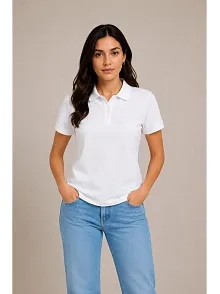 2'li Kadın Polo Yaka Pike Kumaş Düğmeli Basic Tişört Günlük Rahat Kesim - Beyaz, Pembe 2'li Kadın Polo Yaka Pike Kumaş Düğmeli Basic Tişört Günlük Rahat Kesim - Beyaz, Pembe