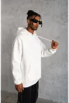 3 İplik Kapşonlu Sweatshirt Hoodie - Beyaz