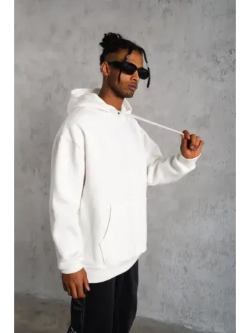 3 İplik Kapşonlu Sweatshirt Hoodie - Beyaz