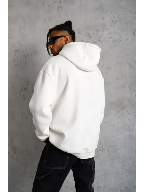 3 İplik Kapşonlu Sweatshirt Hoodie - Beyaz