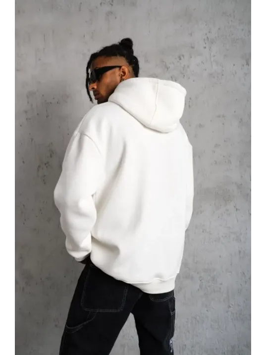 3 İplik Kapşonlu Sweatshirt Hoodie - Beyaz