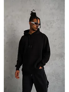3 İplik Kapşonlu Sweatshirt Hoodie - Siyah