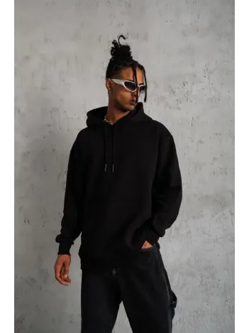3 İplik Kapşonlu Sweatshirt Hoodie - Siyah