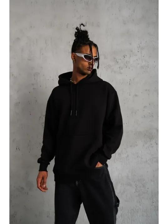 3 İplik Kapşonlu Sweatshirt Hoodie - Siyah