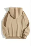3 İplik Pamuklu Unisex Kapşonlu Sweetshirt - Bej 3 İplik Pamuklu Unisex Kapşonlu Sweetshirt - Bej