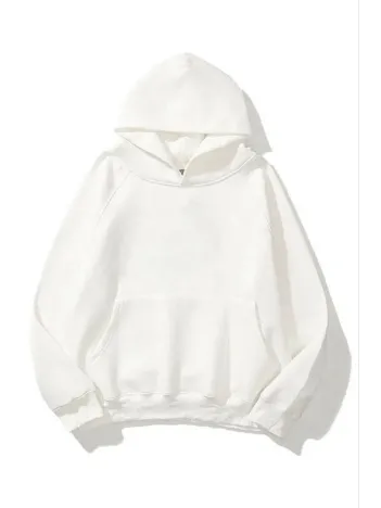 3 İplik Pamuklu Unisex Kapşonlu Sweetshirt - Beyaz 3 İplik Pamuklu Unisex Kapşonlu Sweetshirt - Beyaz